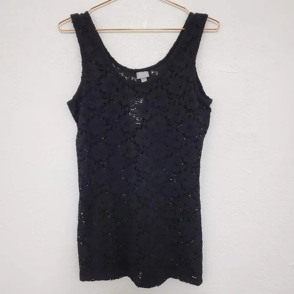 VANITY | NWT Black Stretch Lace Scoop Neck Tank XL - Picture 1 of 6
